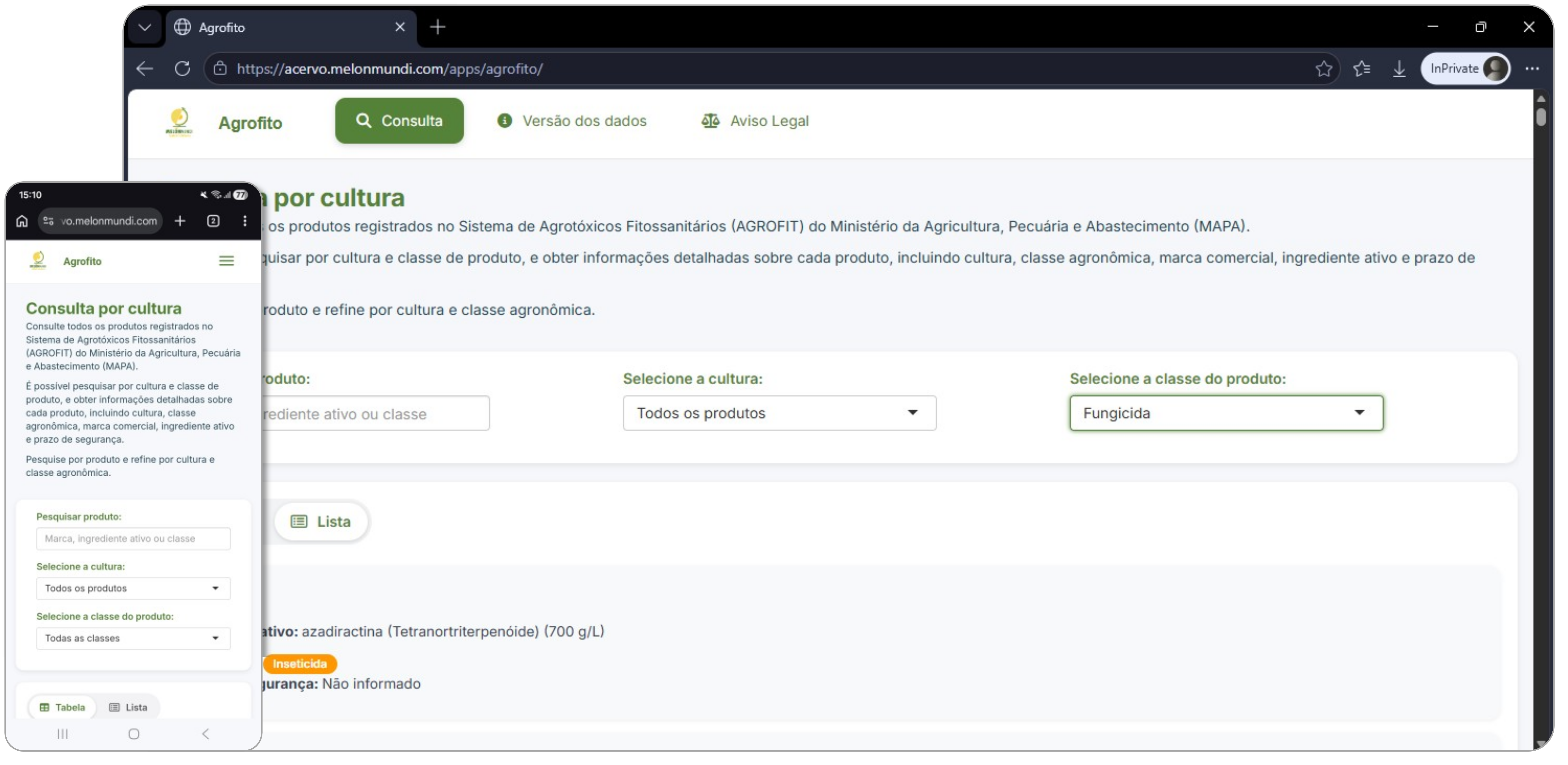 Tela do app Agrofito
